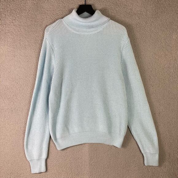 NOVAMEN Light Blue Turtleneck Sweater Polyester Cozy Knit Top Size Large - Picture 2 of 13